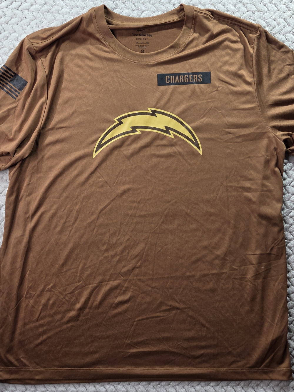 Nike Brown Short Sleeve Chargers Logo Tee with Yellow Lightning